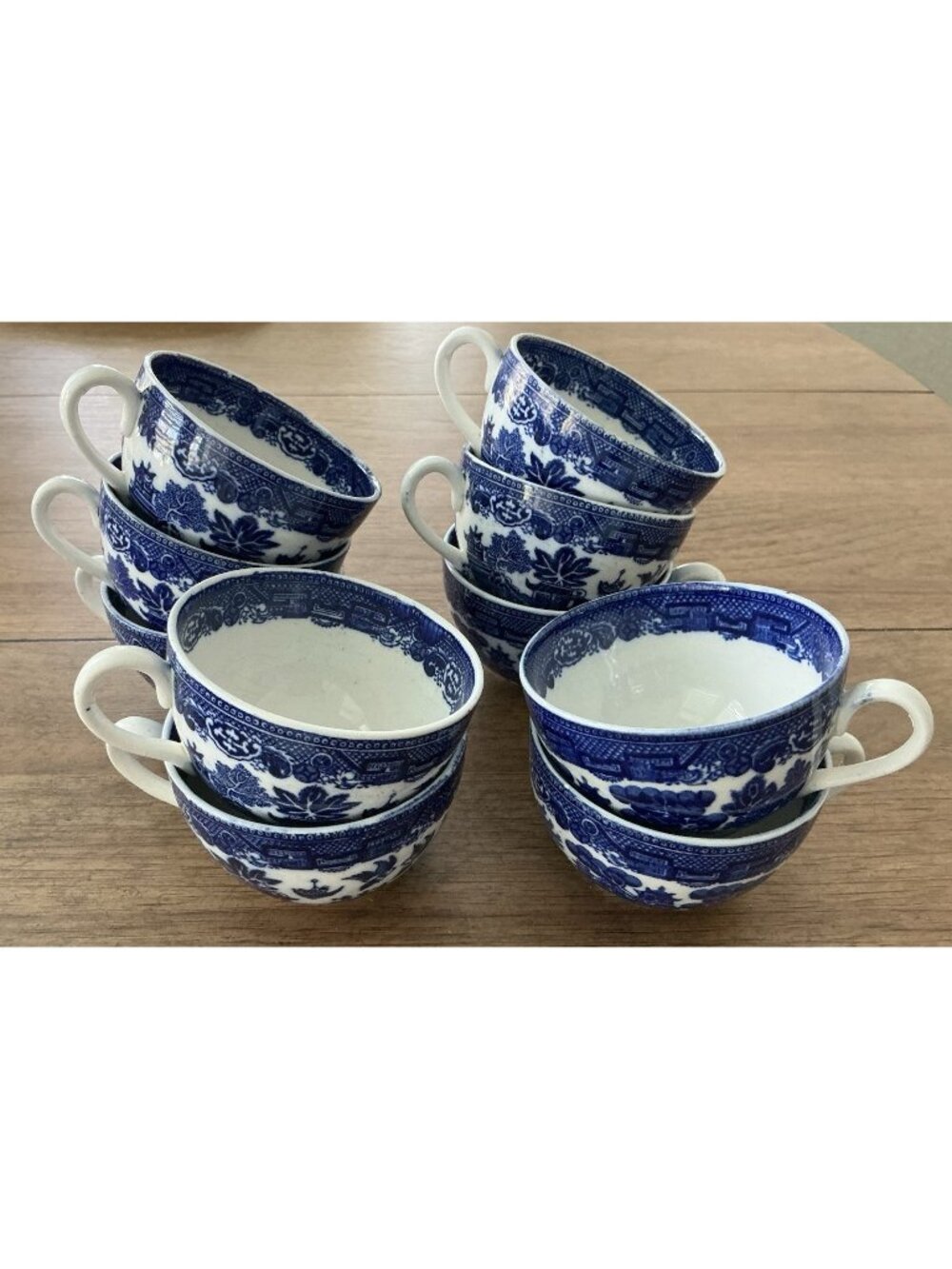 Allertons Blue Willow Tea Cups Set of 10 Chinoiserie Ironstone England